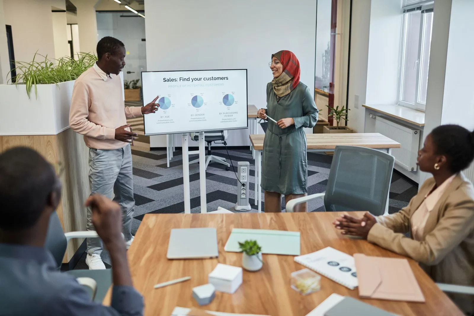 A team working together on customer information