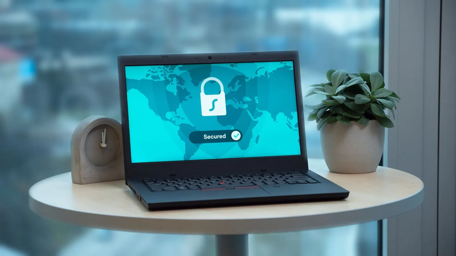 A business laptop showing a security lock screen