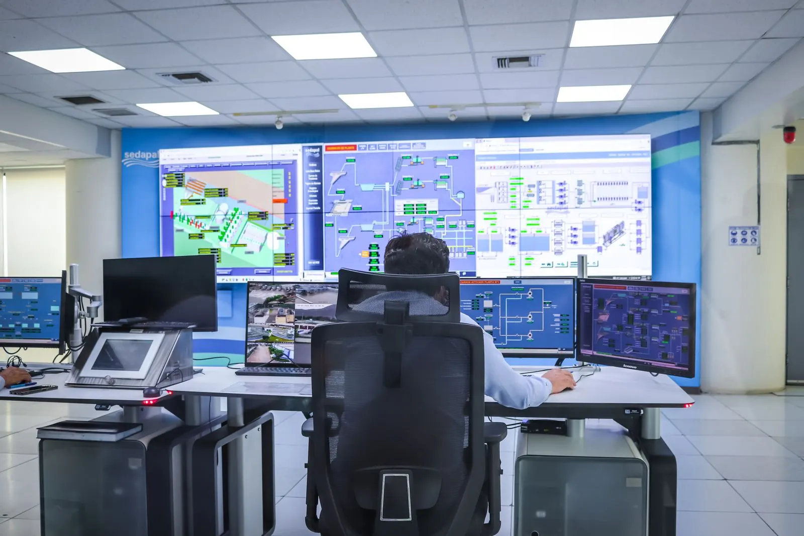 A monitoring operations room with live screens